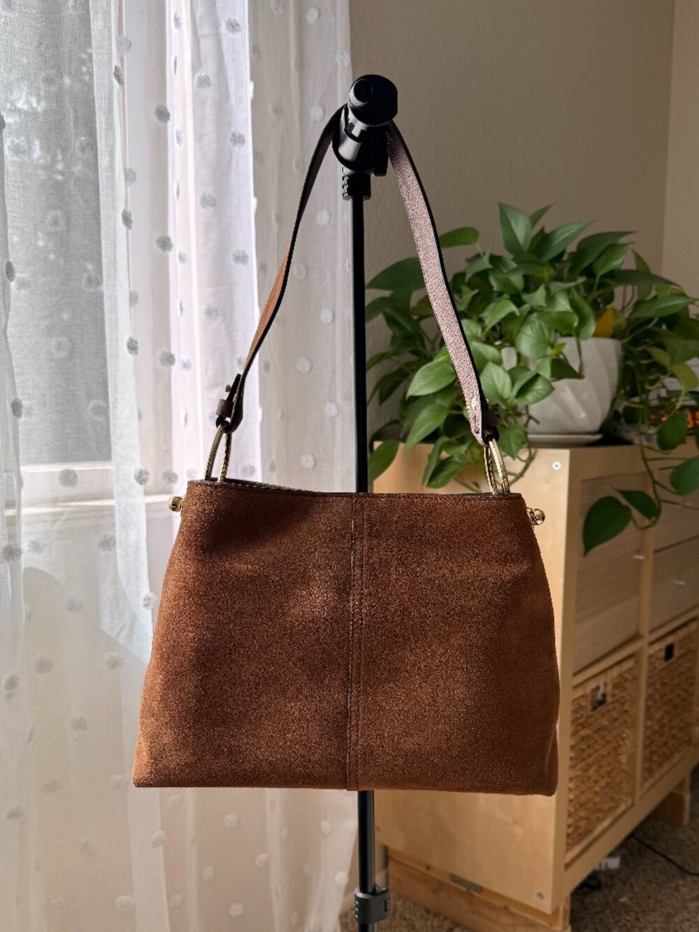 Strathberry Lana Hobo Tan Suede Shoulder Bag - Gold Hardware